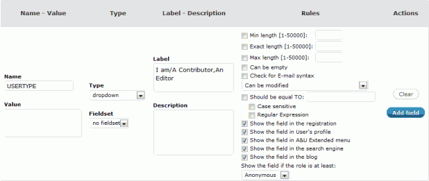 Settings to add a new field with role options Settings to add a new field with role options