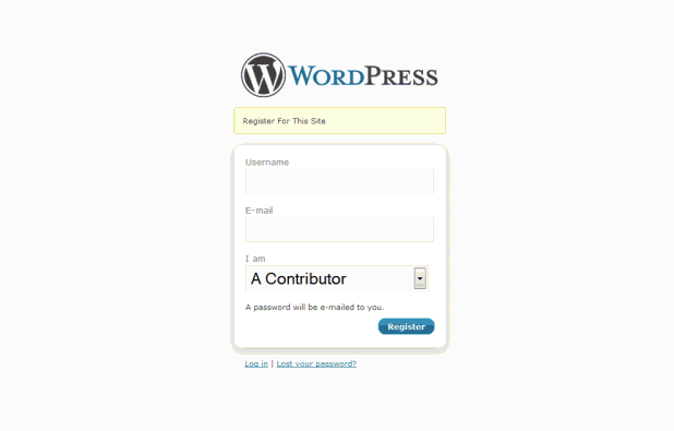 Wordpress registration page with the new role field